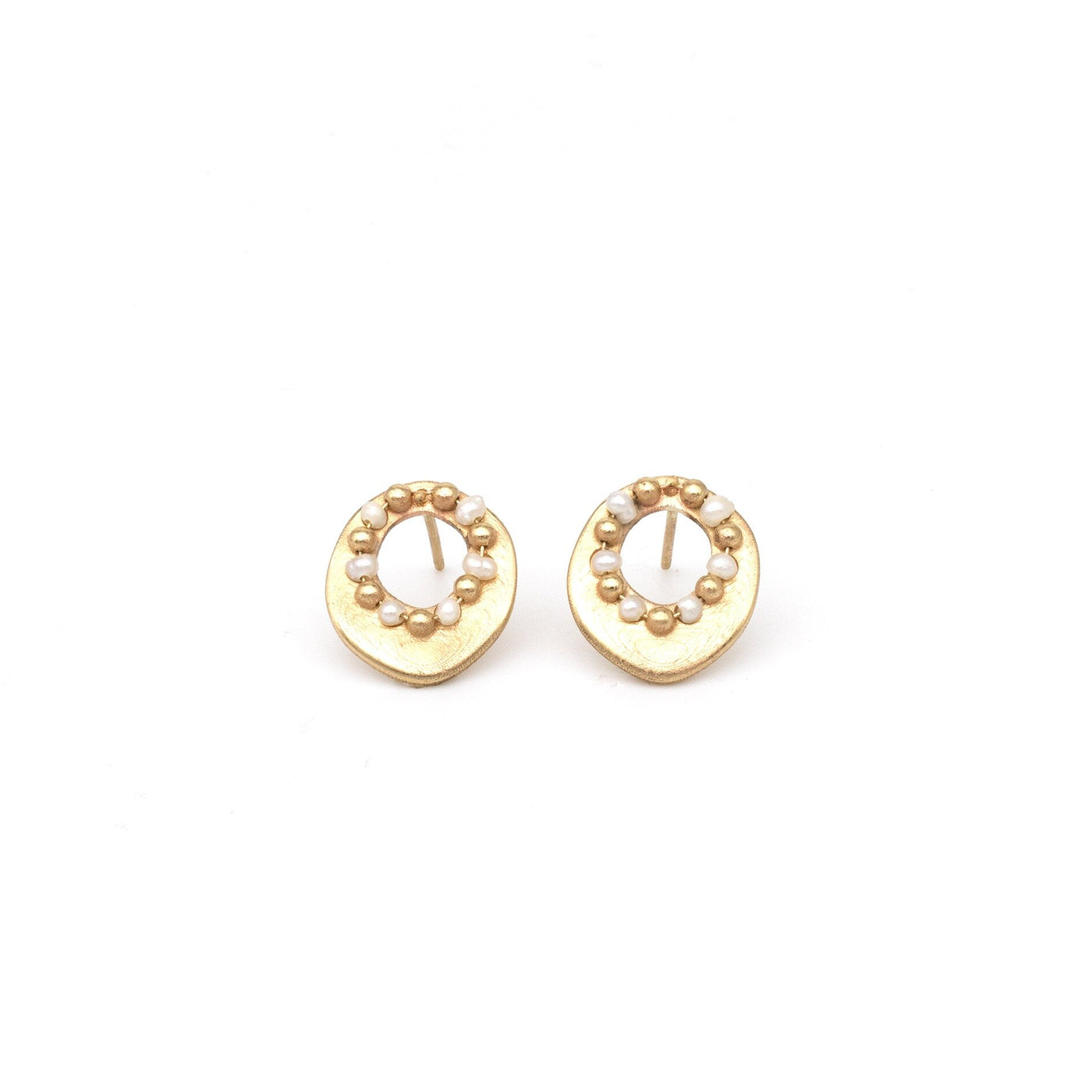 Gold Pearl Disc Earrings