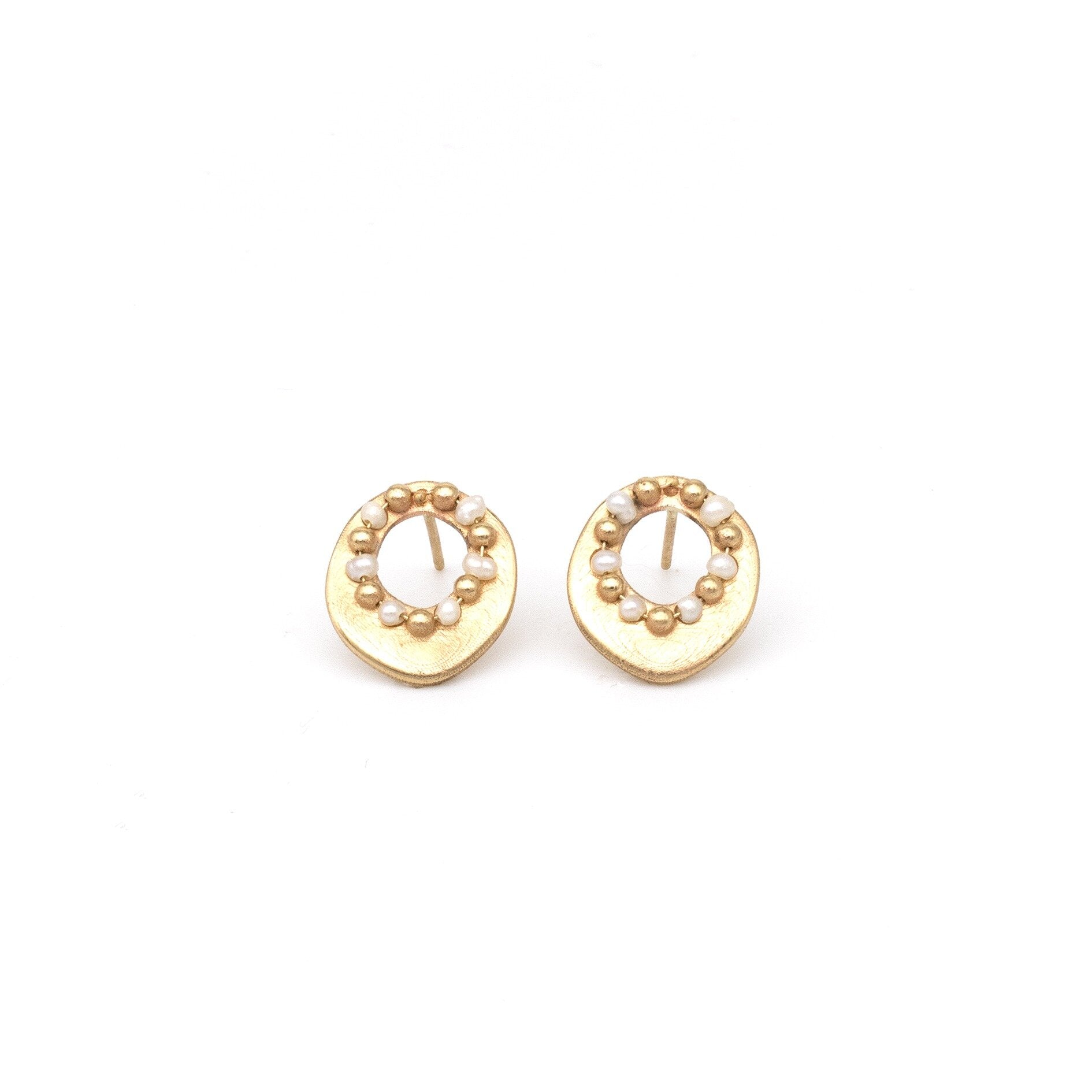 Gold Pearl Disc Earrings