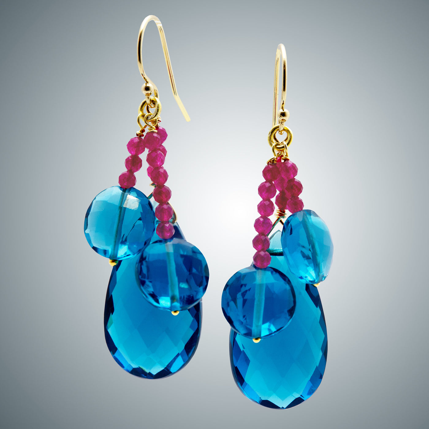 London Blue Quartz & Red Onyx Earrings