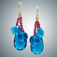 London Blue Quartz & Red Onyx Earrings