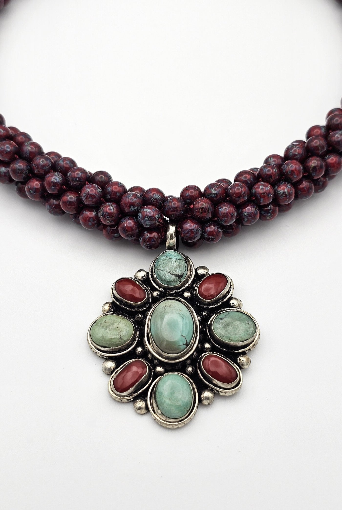 Tibetan Coral & Turquoise Flower Necklace