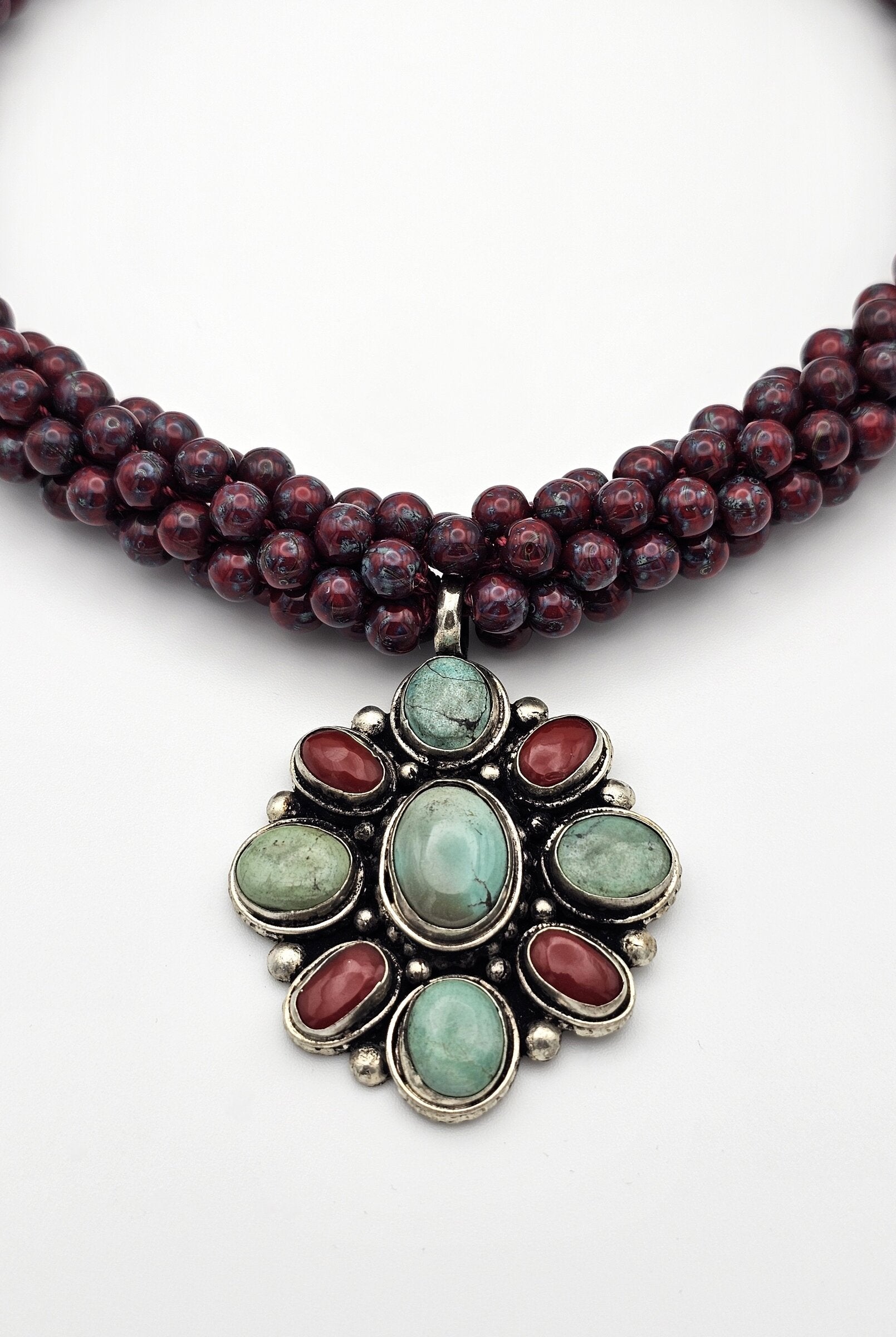 Tibetan Coral & Turquoise Flower Necklace