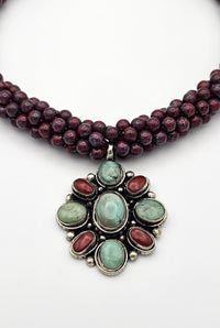Tibetan Coral & Turquoise Flower Necklace