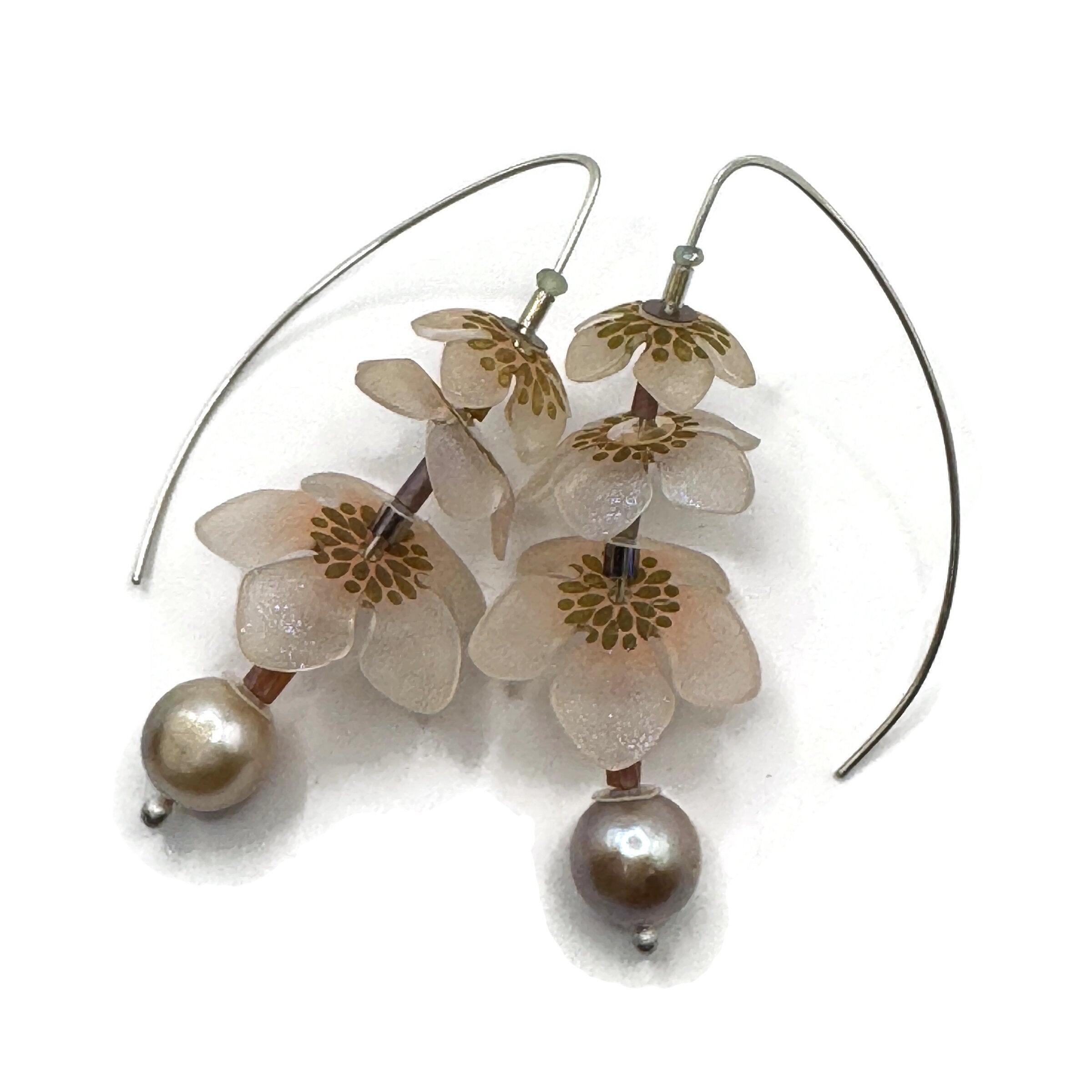 Pearls & Pink Floral Earrings