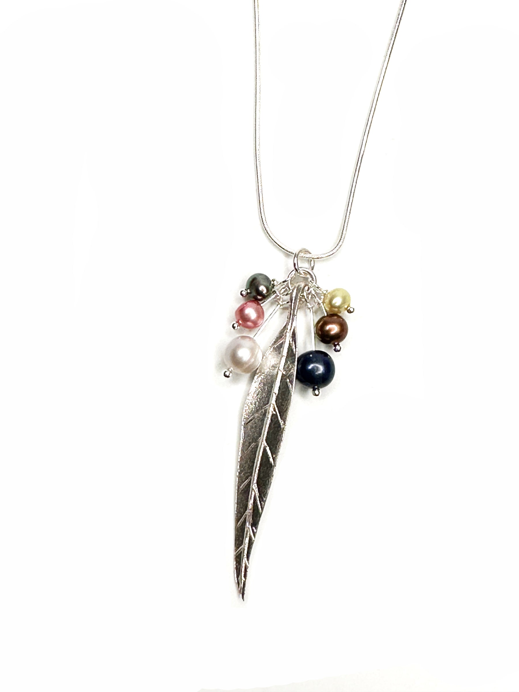 Feather and Pearl Pendant Necklace