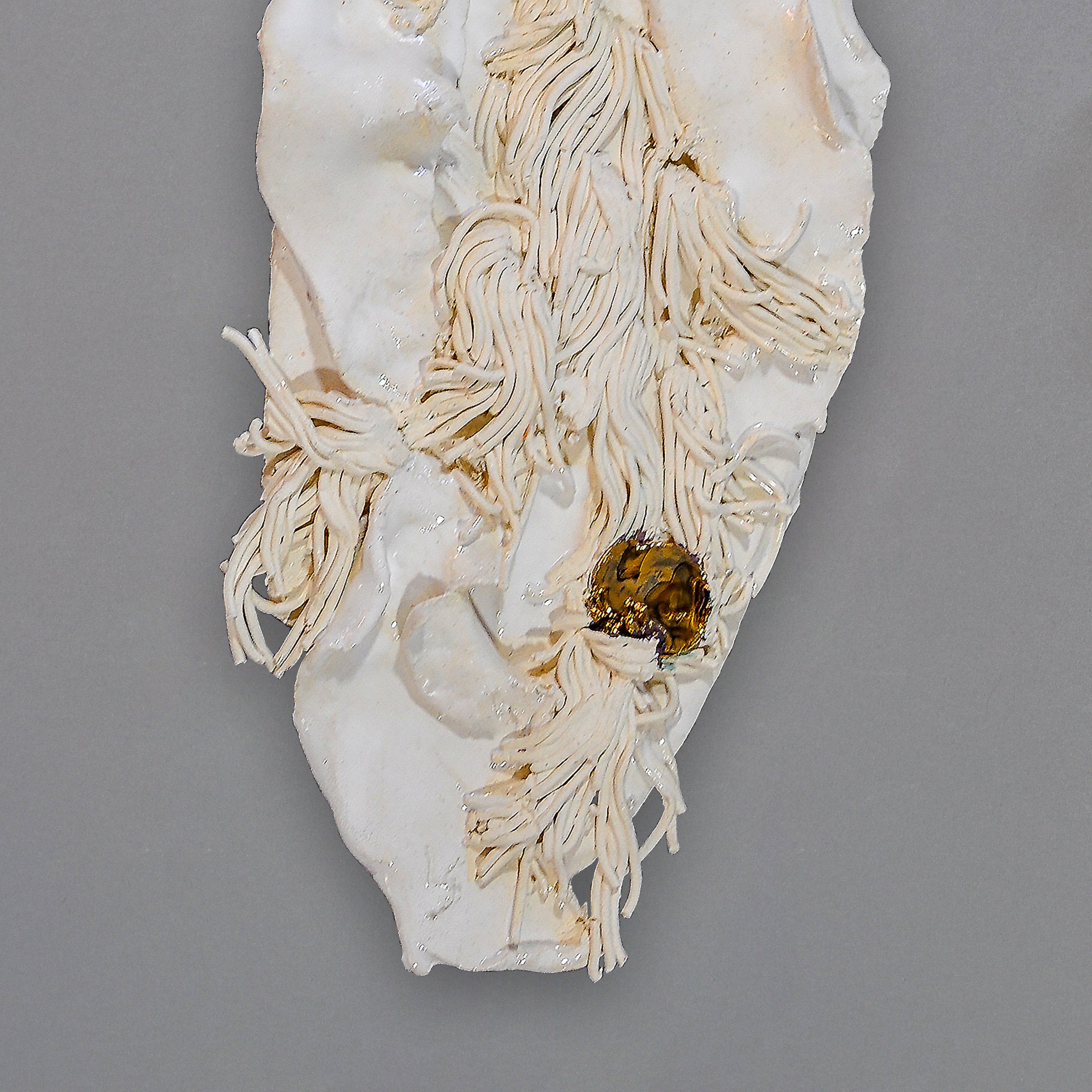 White Wall glazed Ceramic Sculpture with Gold Accents