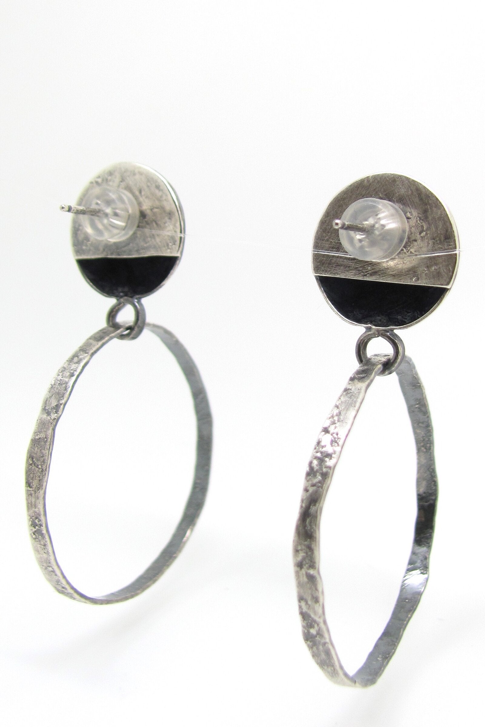 Button Stud Hoop Earrings