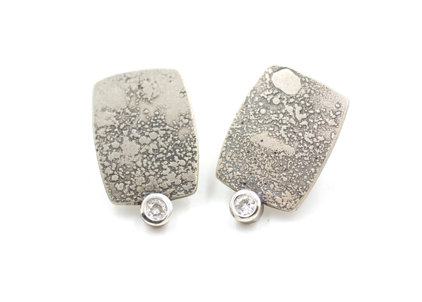 Sterling Silver Rectangle Lichen Texture Moissanite Earrings