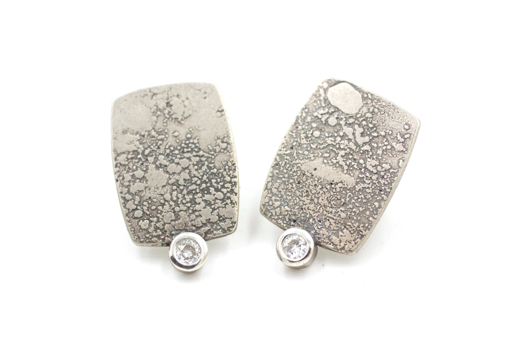 Sterling Silver Rectangle Lichen Texture Moissanite Earrings