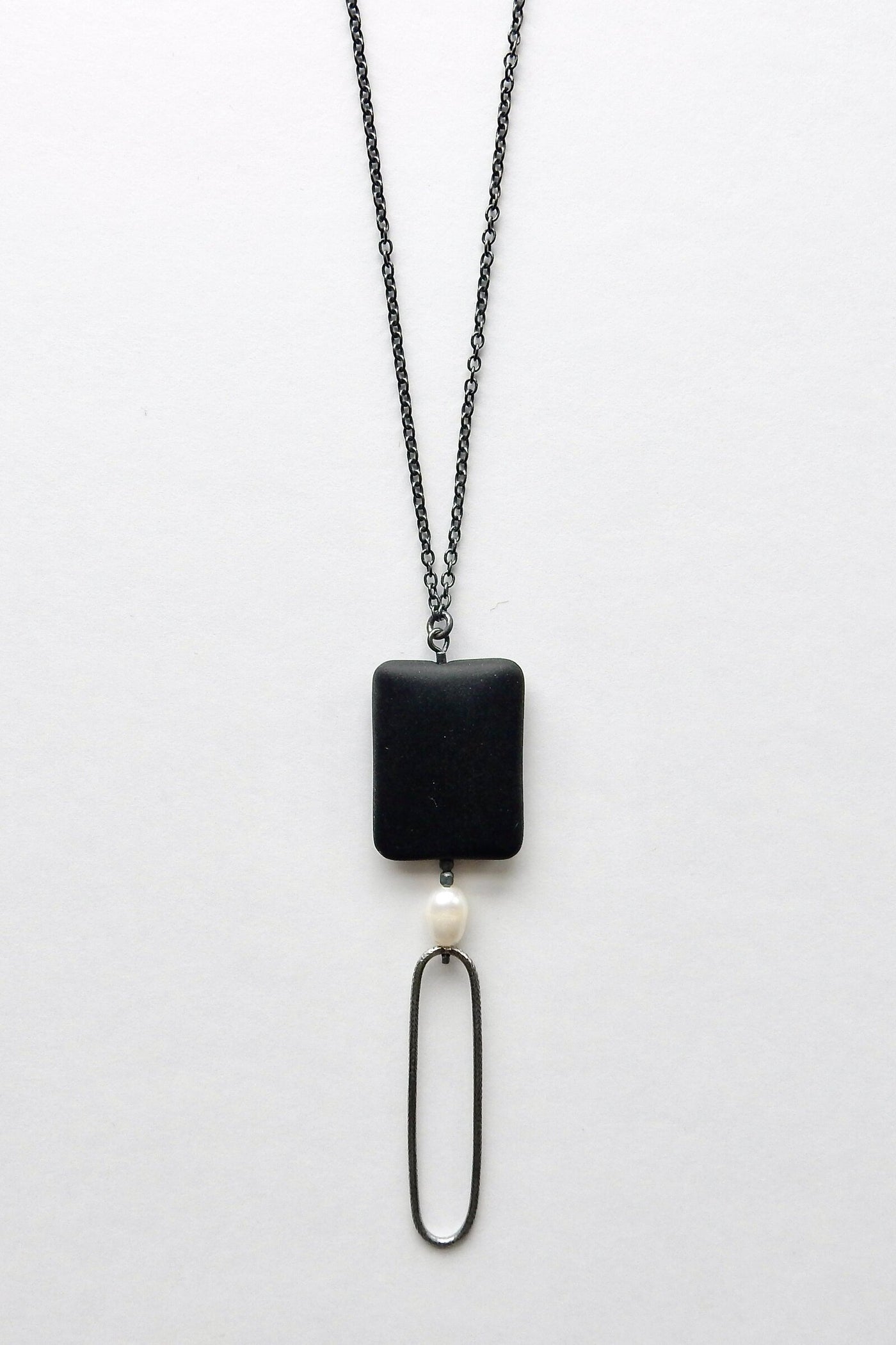 Onyx & Pearl Drop Necklace