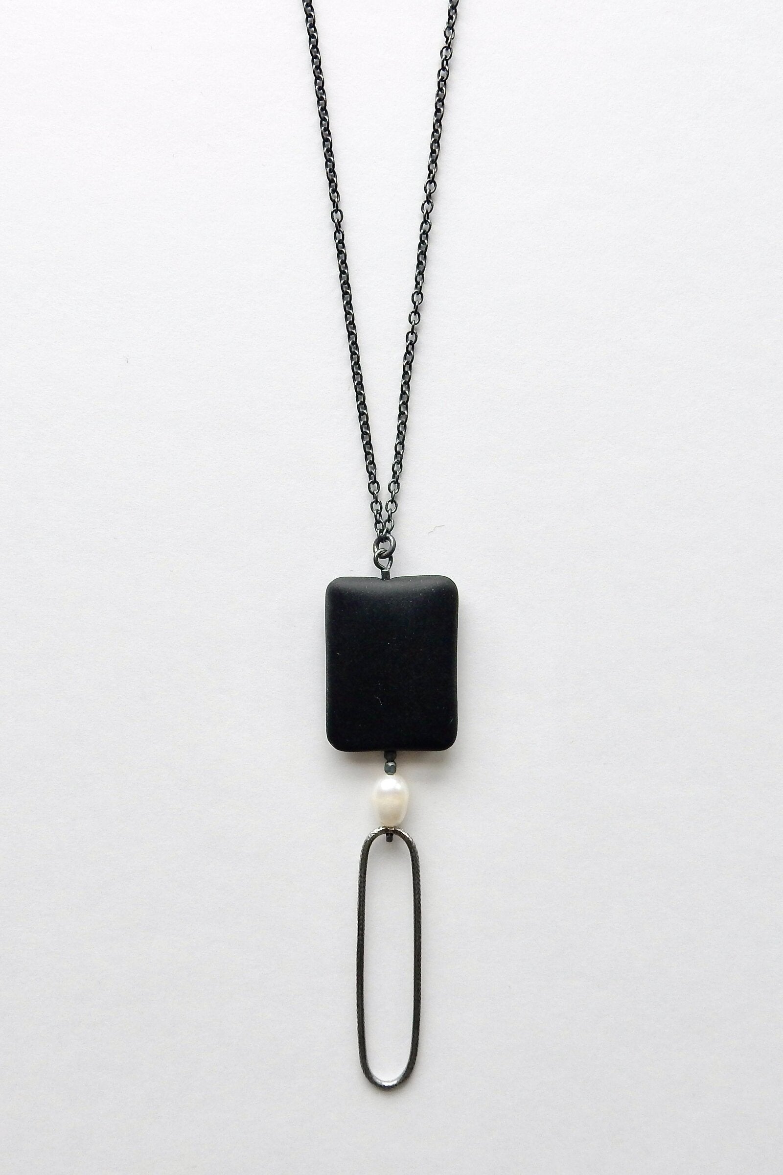 Onyx & Pearl Drop Necklace