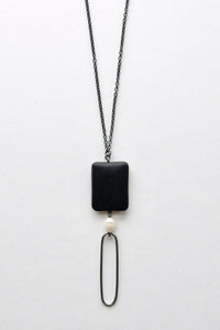 Onyx & Pearl Drop Necklace