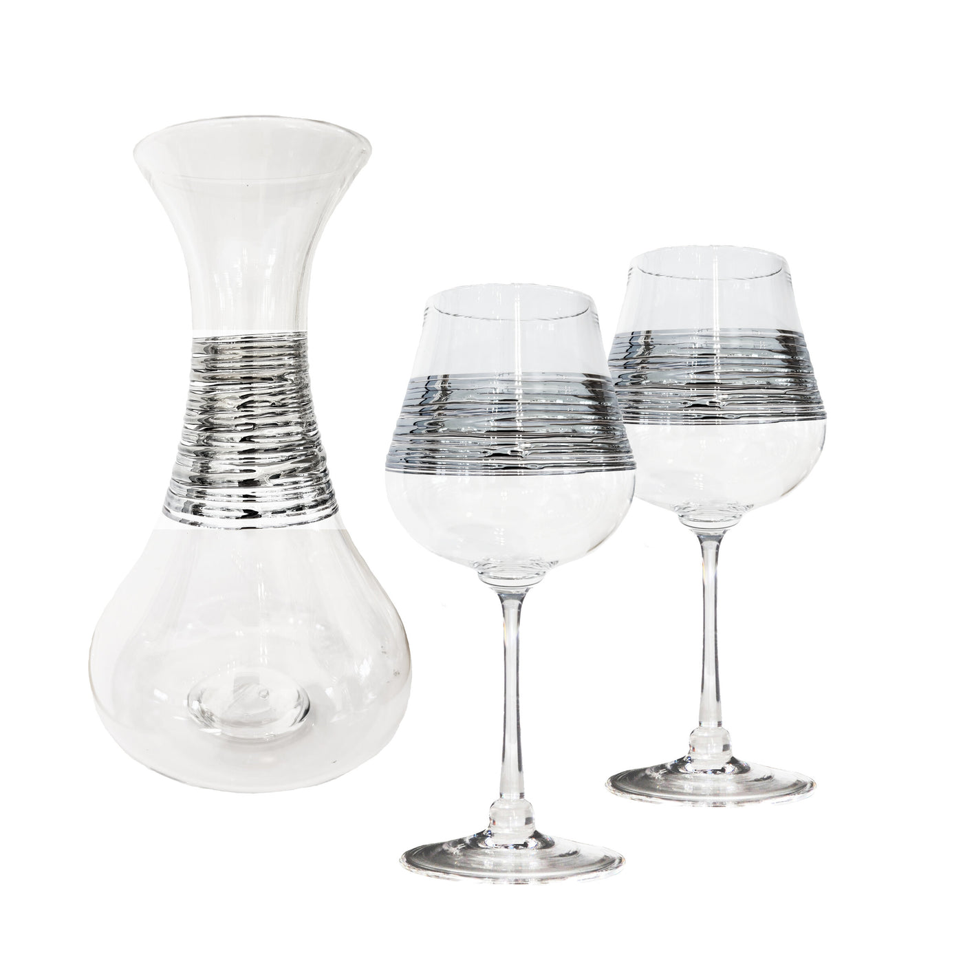 Crystal Silverspun Decanter and Wine Glass Set