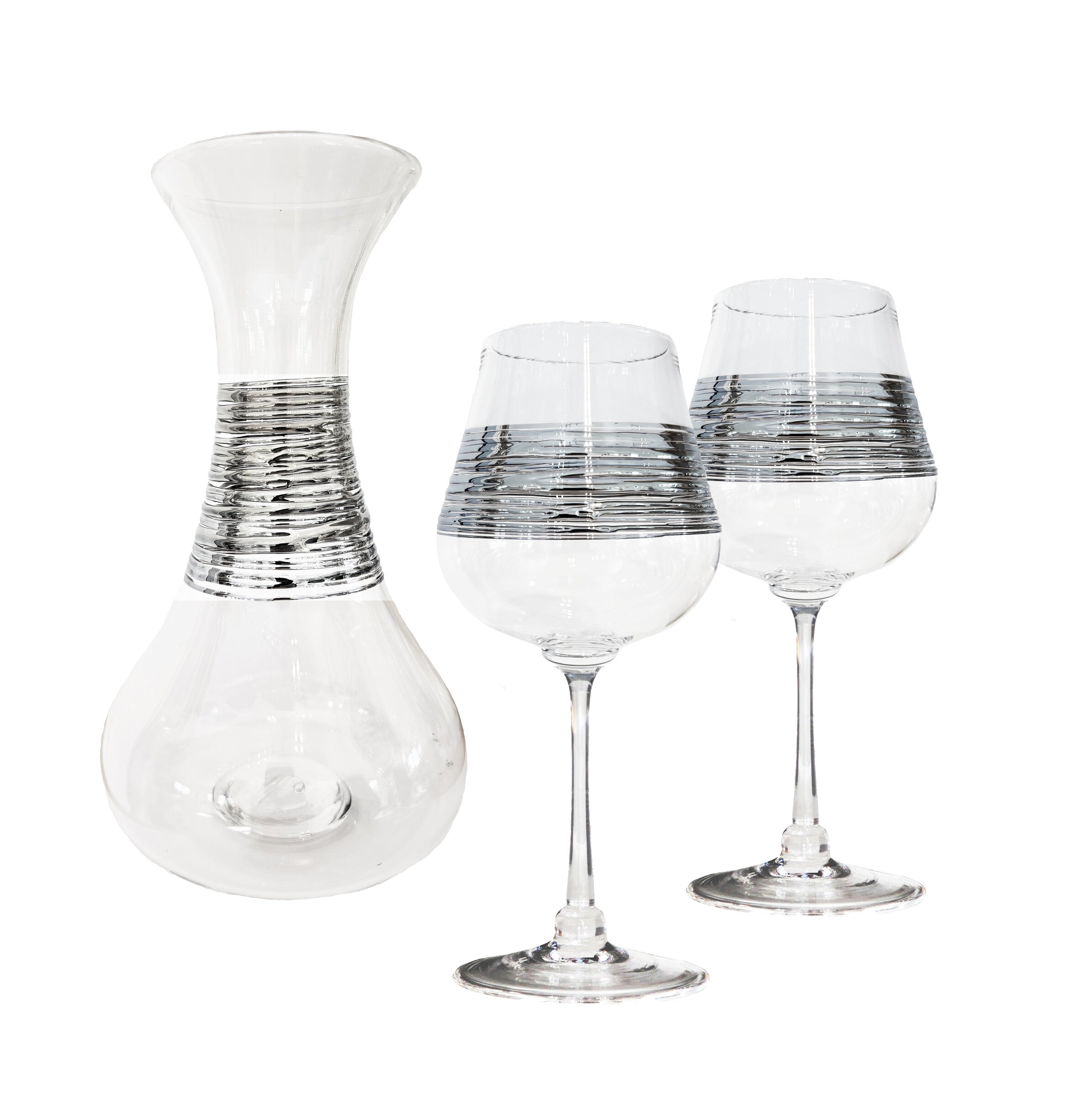 Crystal Silverspun Decanter and Wine Glass Set