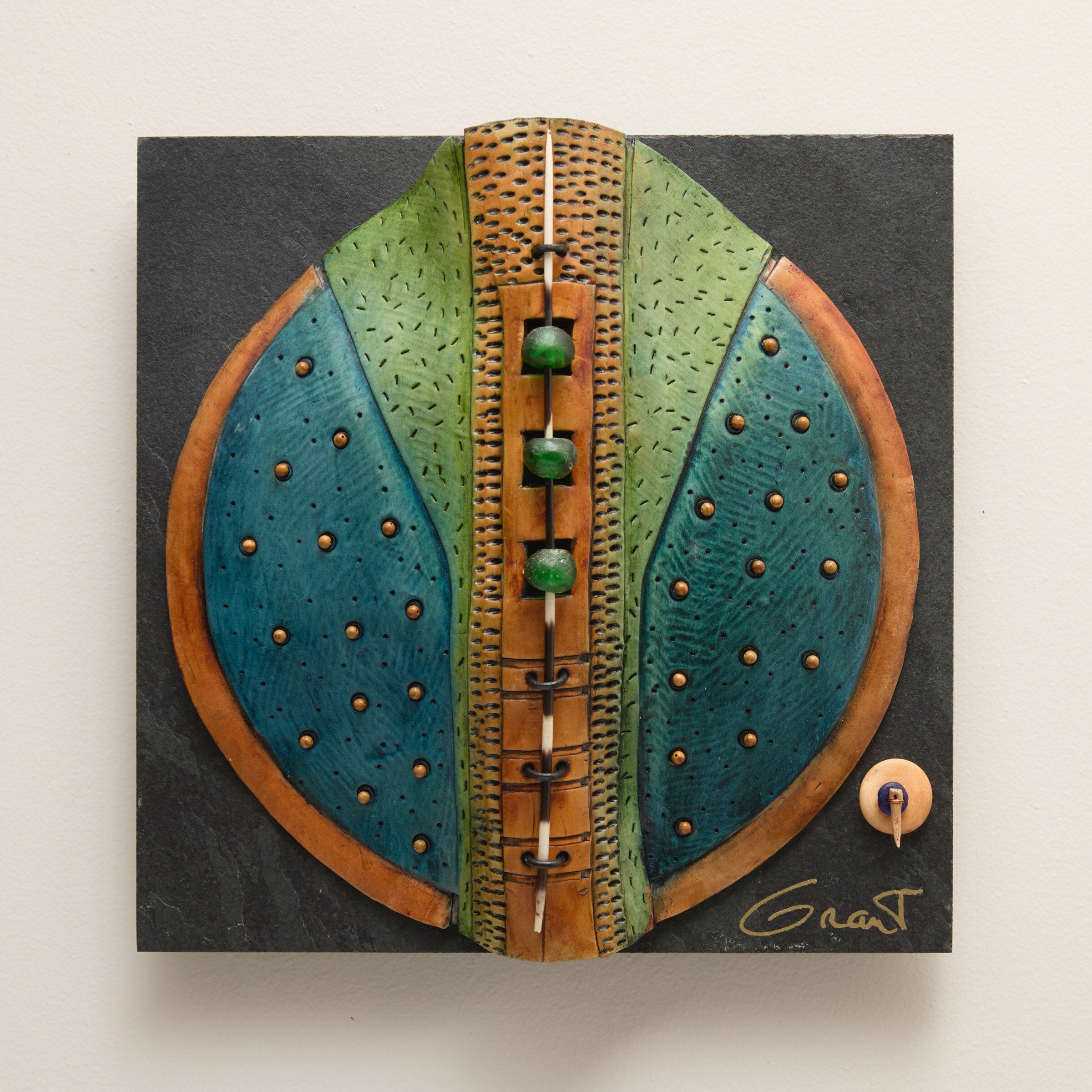 Teal and Green Shield with Porcupine Quill