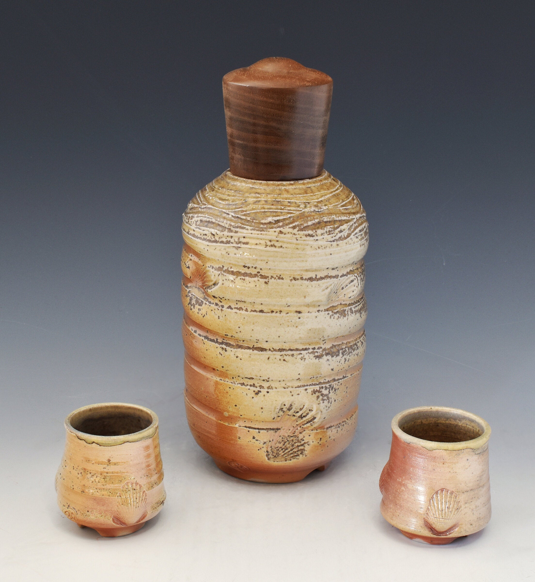 Stoneware Wood-Fired Decanter with Cups