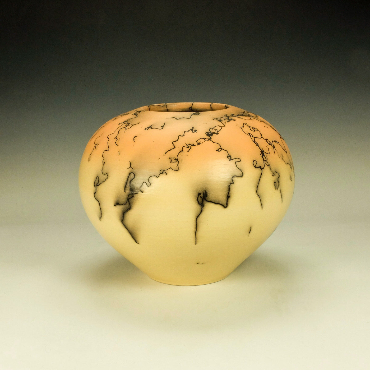 Large Mustard Yellow and Orange Horsehair Raku Pottery