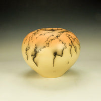 Large Mustard Yellow and Orange Horsehair Raku Pottery