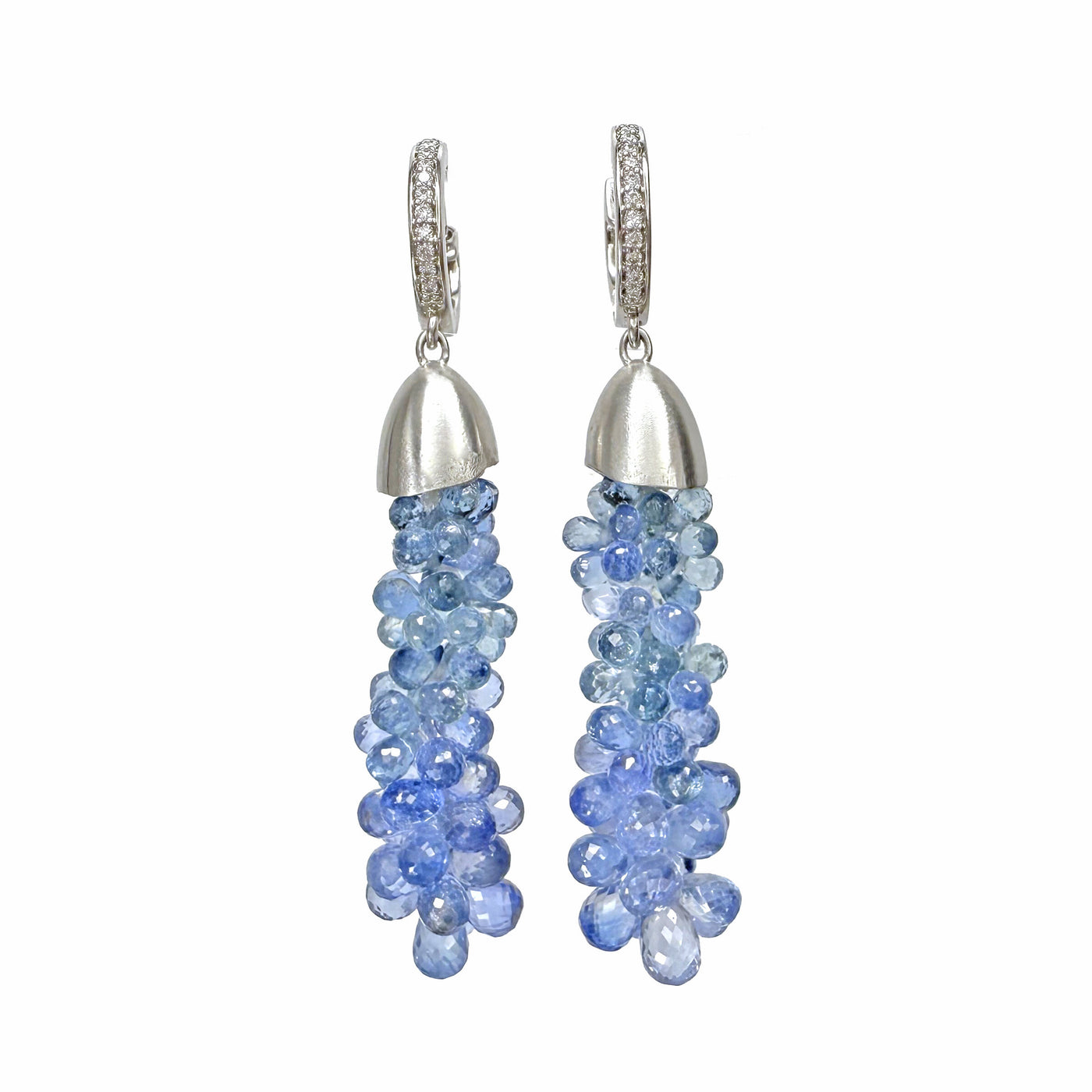 Ceylon Sapphire Briolette Cascade Earrings in Platinum with Diamonds