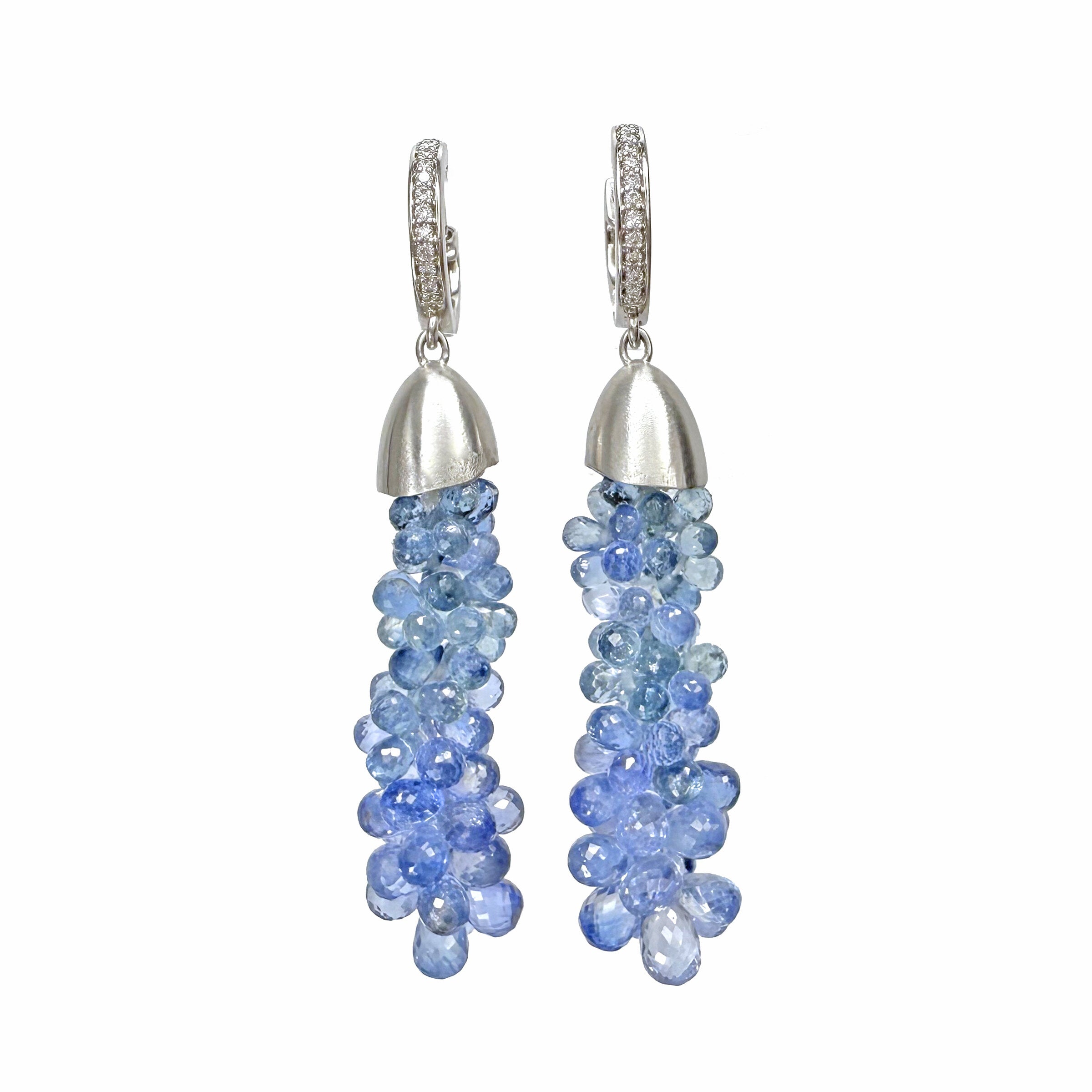 Ceylon Sapphire Briolette Cascade Earrings in Platinum with Diamonds