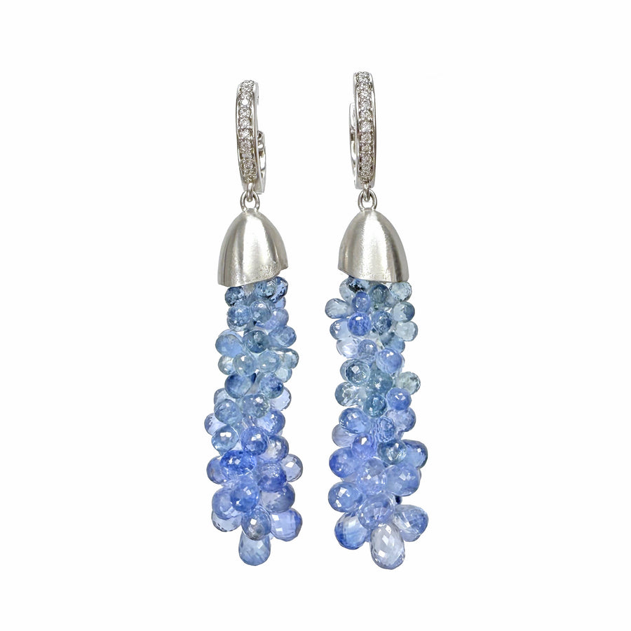 Ceylon Sapphire Briolette Cascade Earrings in Platinum with Diamonds