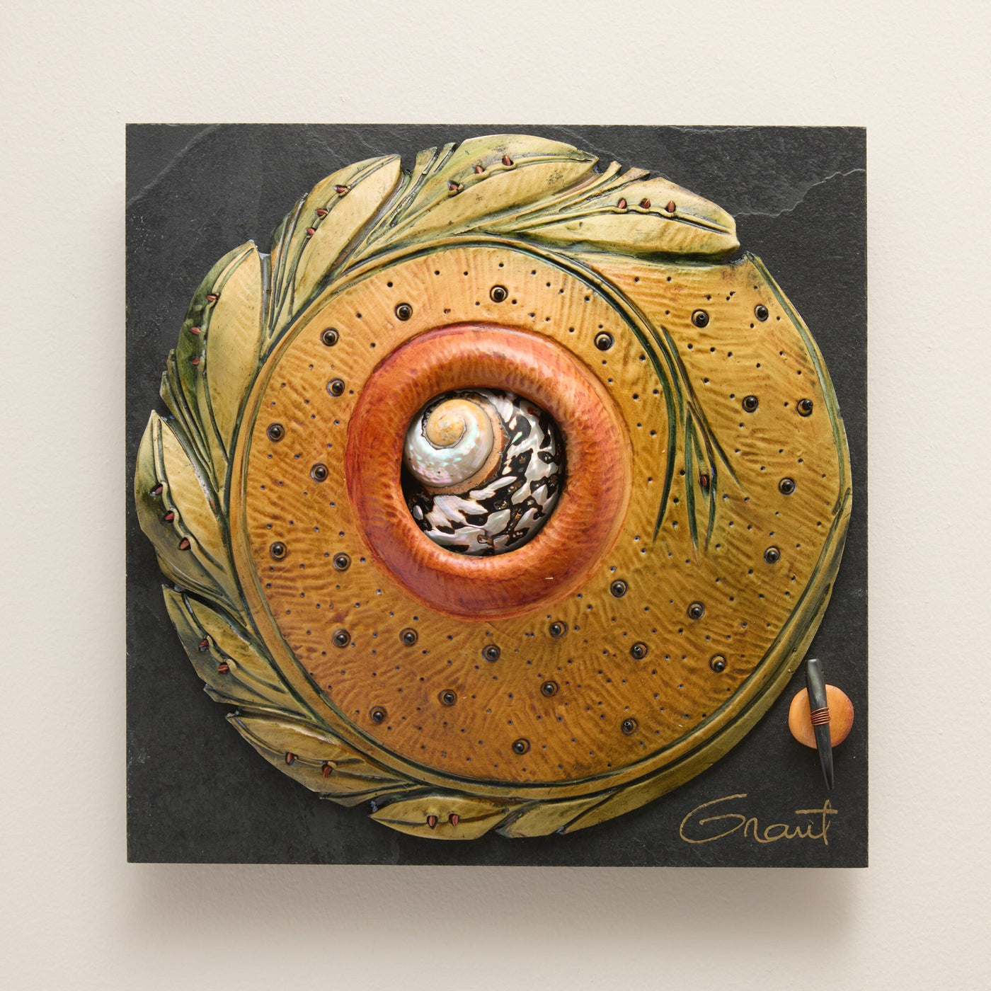 Yellow and Green Leaves with Nautilus