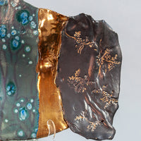 Multicolored Blue Porcelain Platter with Gold and Floral Accents