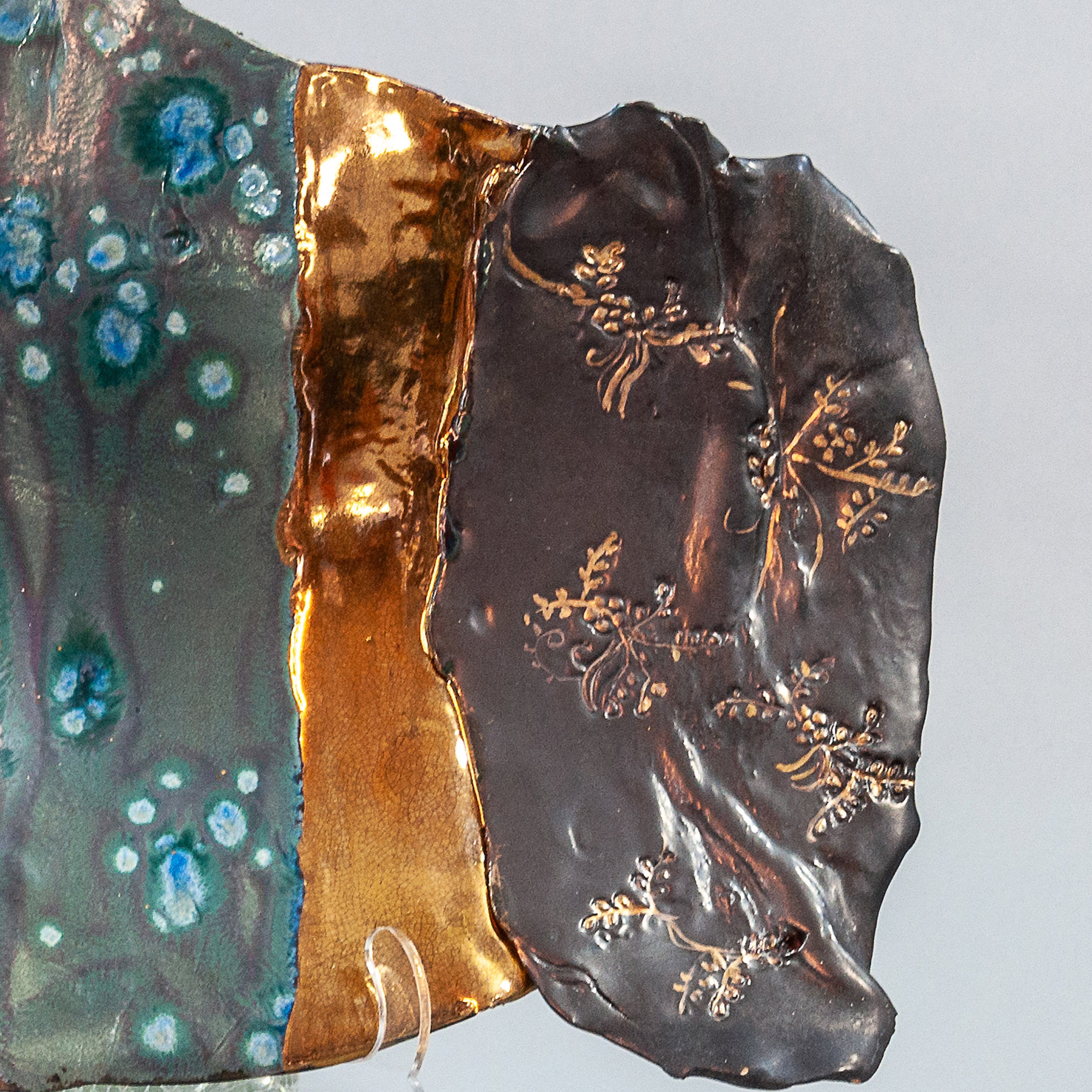 Multicolored Blue Porcelain Platter with Gold and Floral Accents