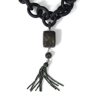 Large Labradorite and Rubber Necklace with Austrian Crystals Tassel