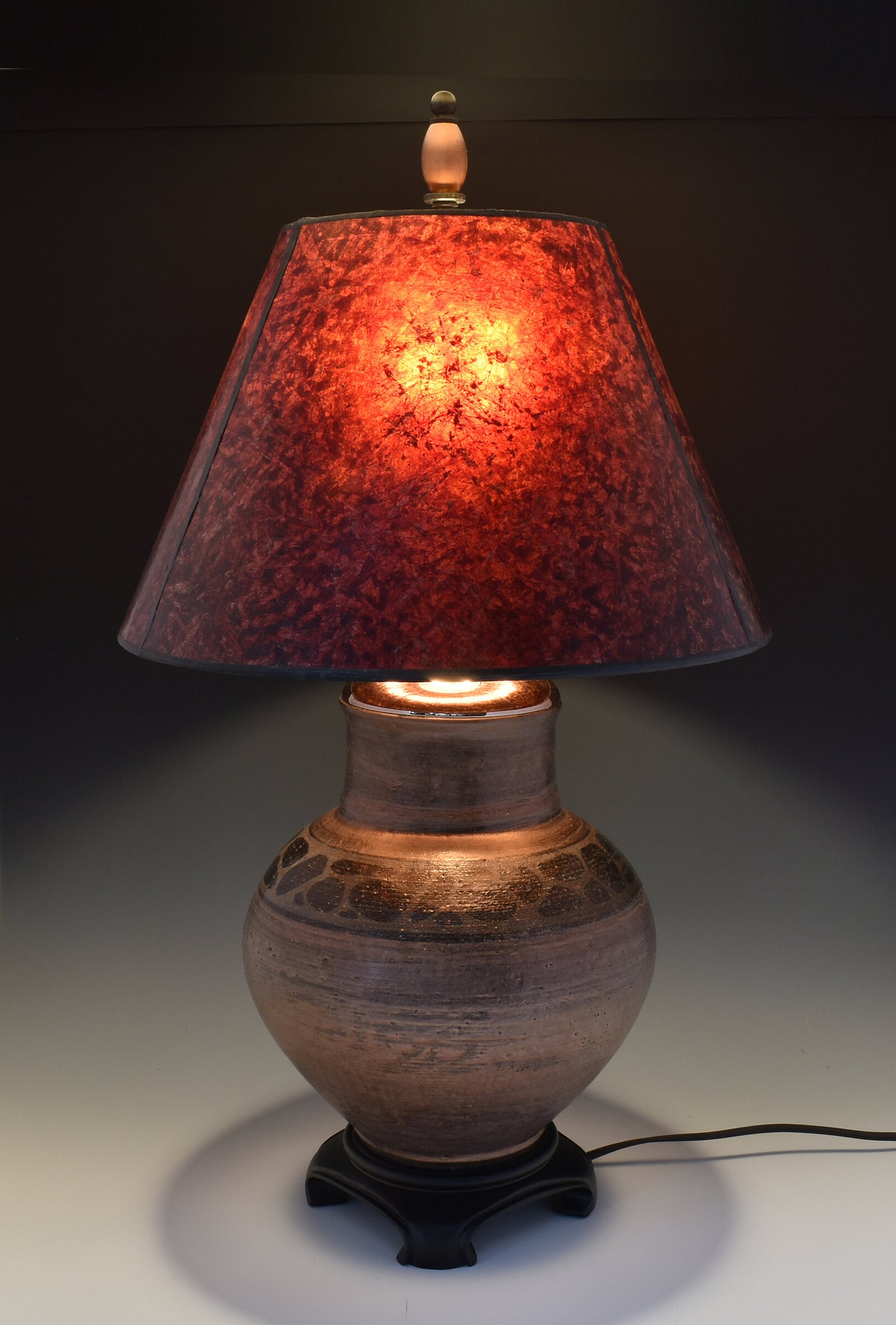 Raku-Fired Stoneware Lamp with Mica Shade