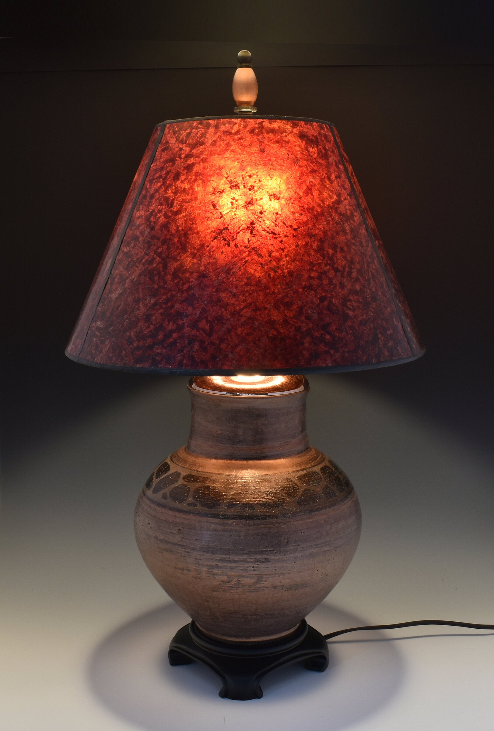 Raku-Fired Stoneware Lamp with Mica Shade