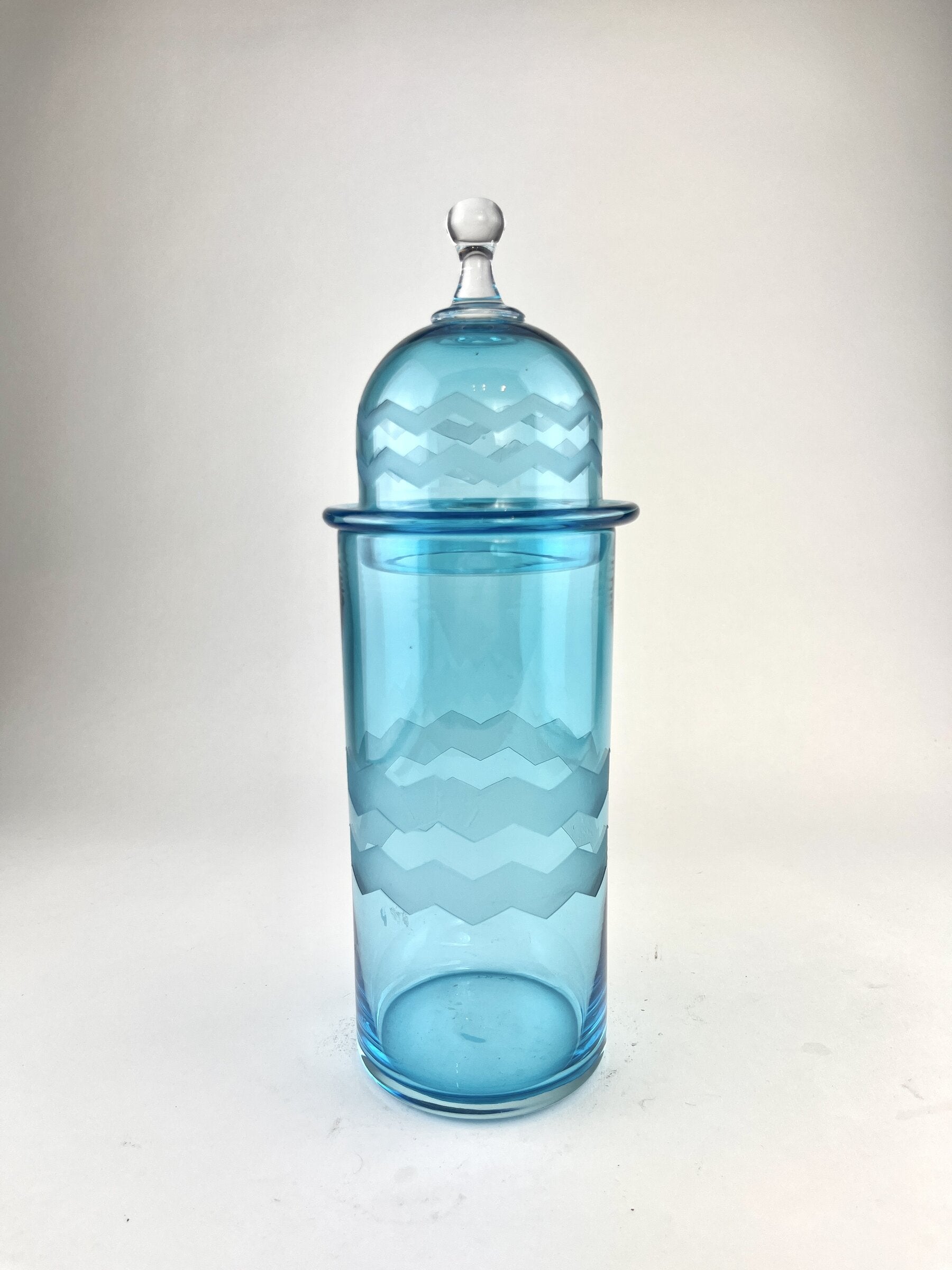Teal Native Etched Cylindrical Vessel