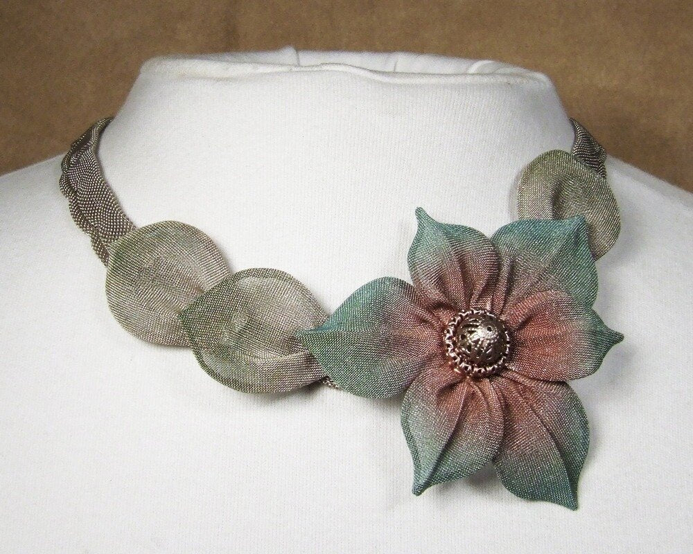 Antique Silver, Nectarine, Celadon Petals & Olive Leaves