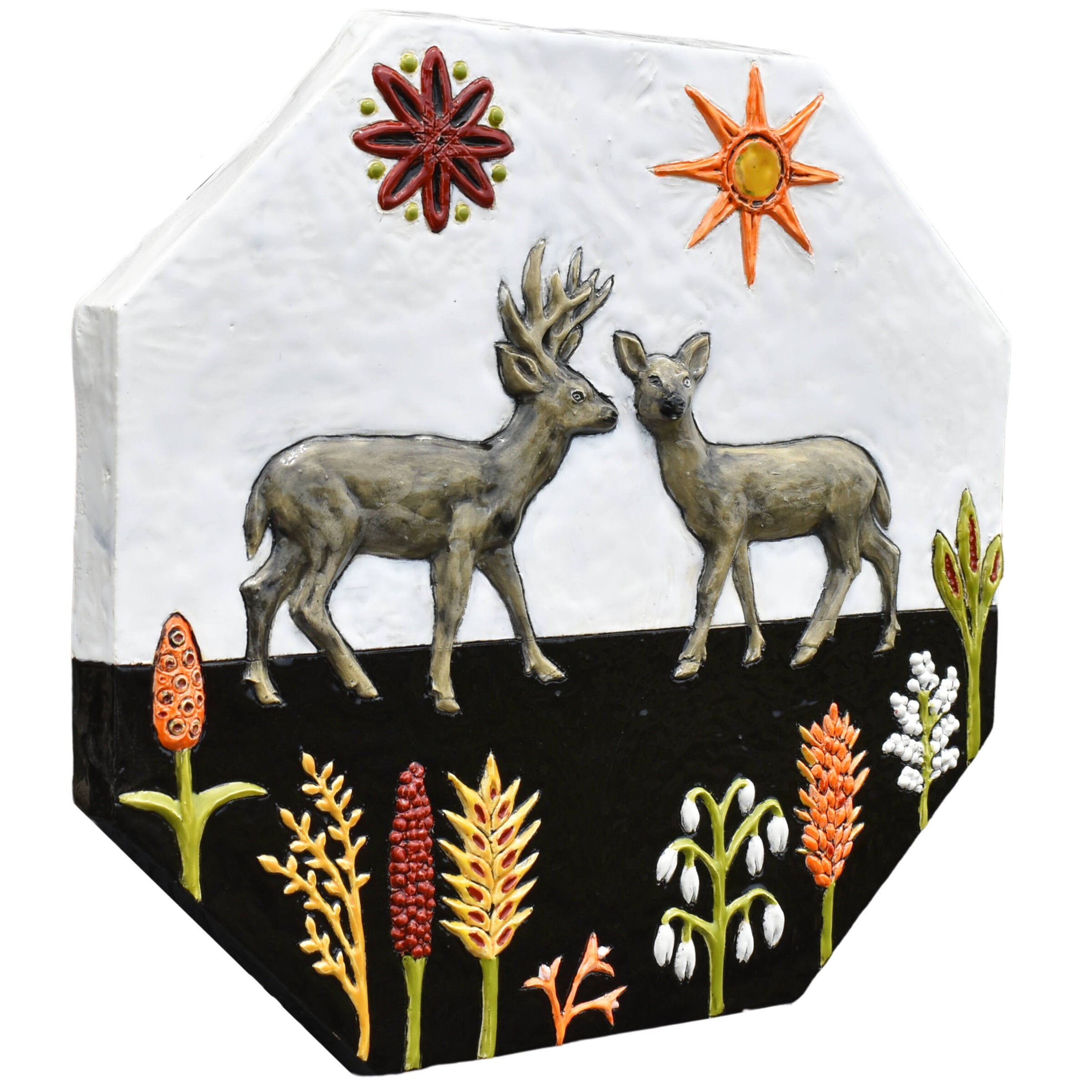 Dear Deer Ceramic Wall Sculpture Tile in Black & White