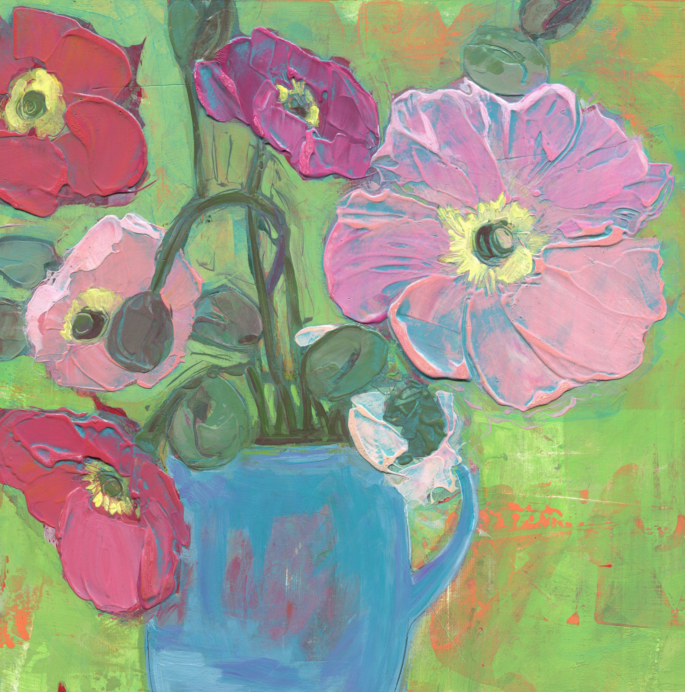 Poppies In A Blue Cup