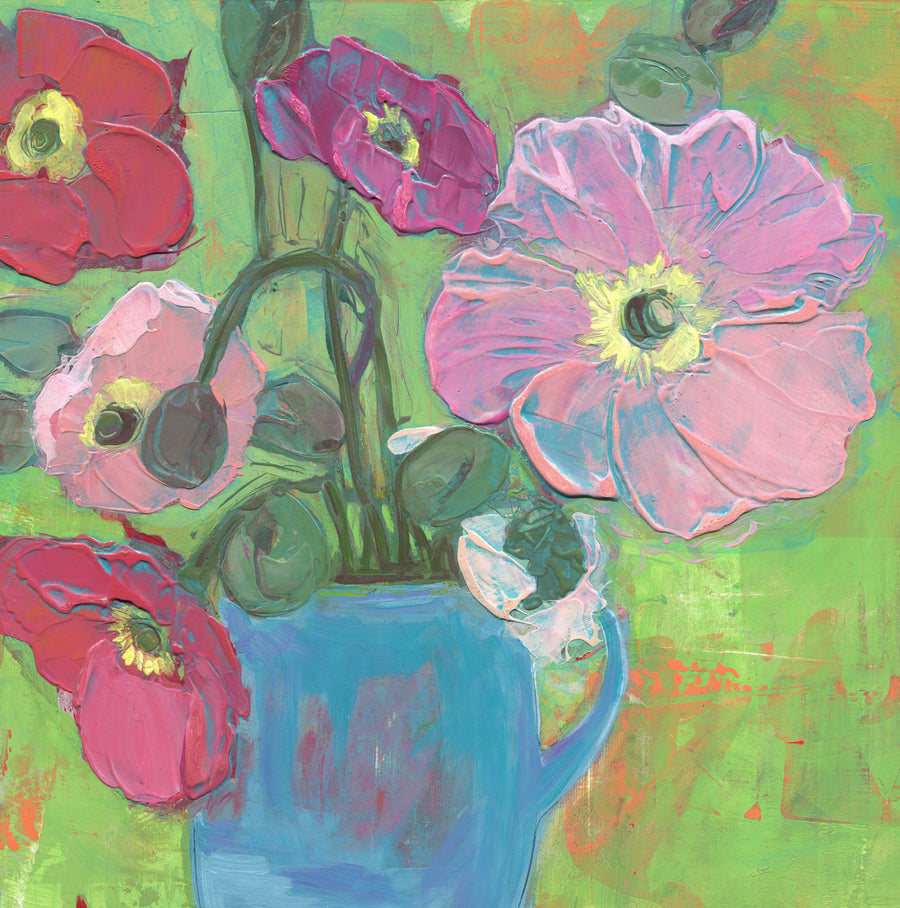 Poppies In A Blue Cup