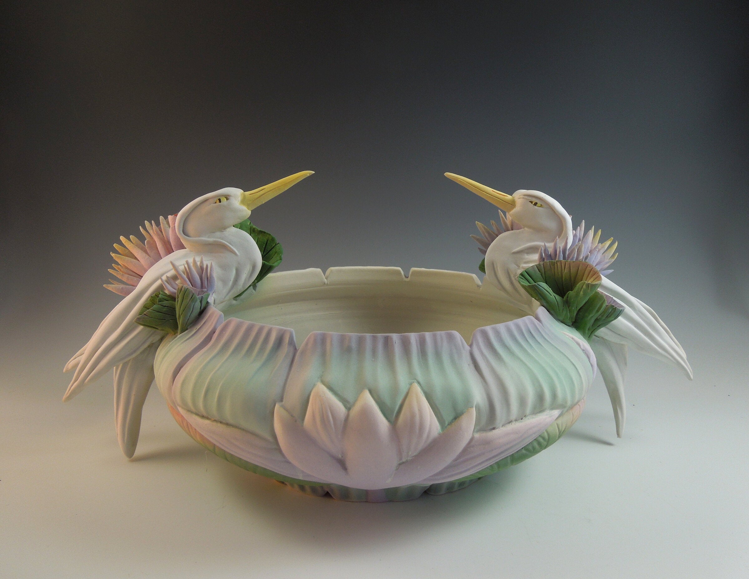 Two Herons on Waterlily Bowl