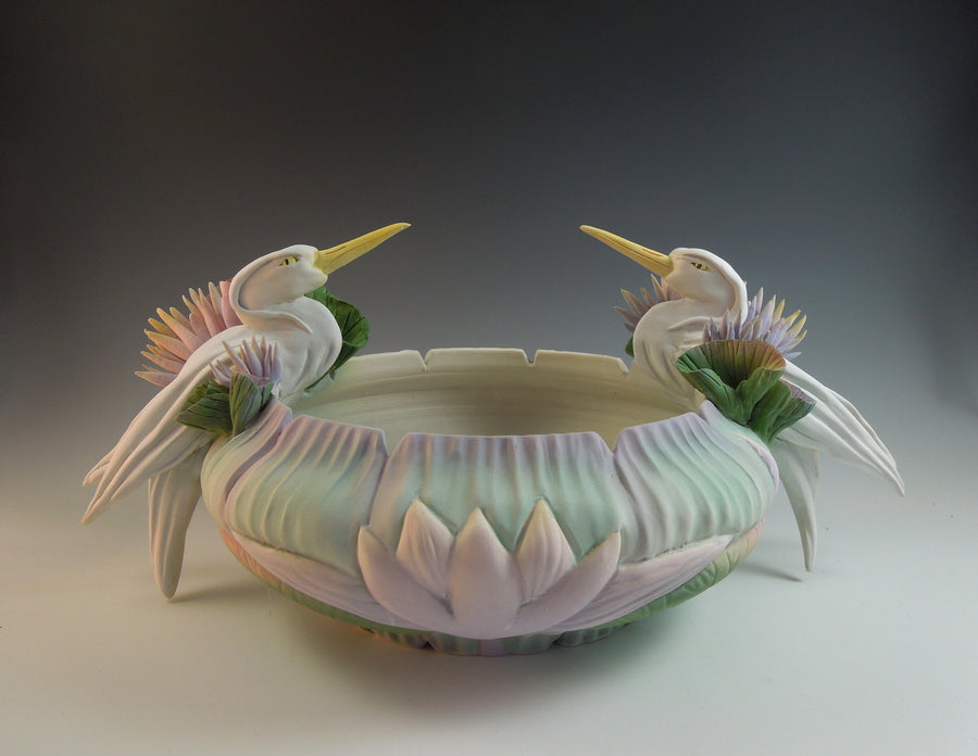 Two Herons on Waterlily Bowl