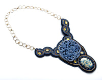 Blue Jade Embroidered Statement Necklace