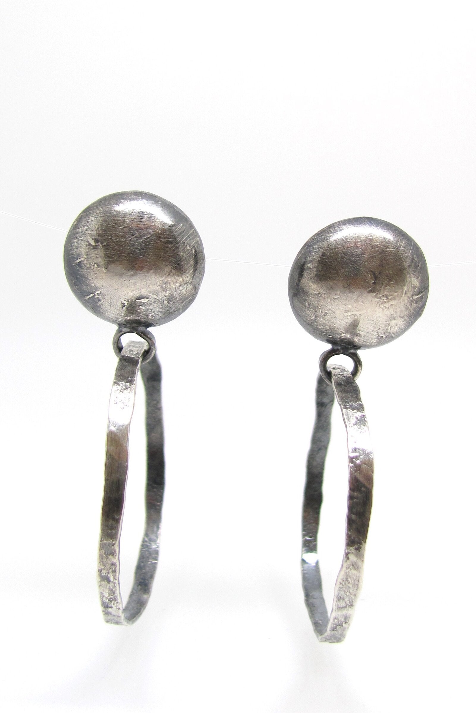 Button Stud Hoop Earrings