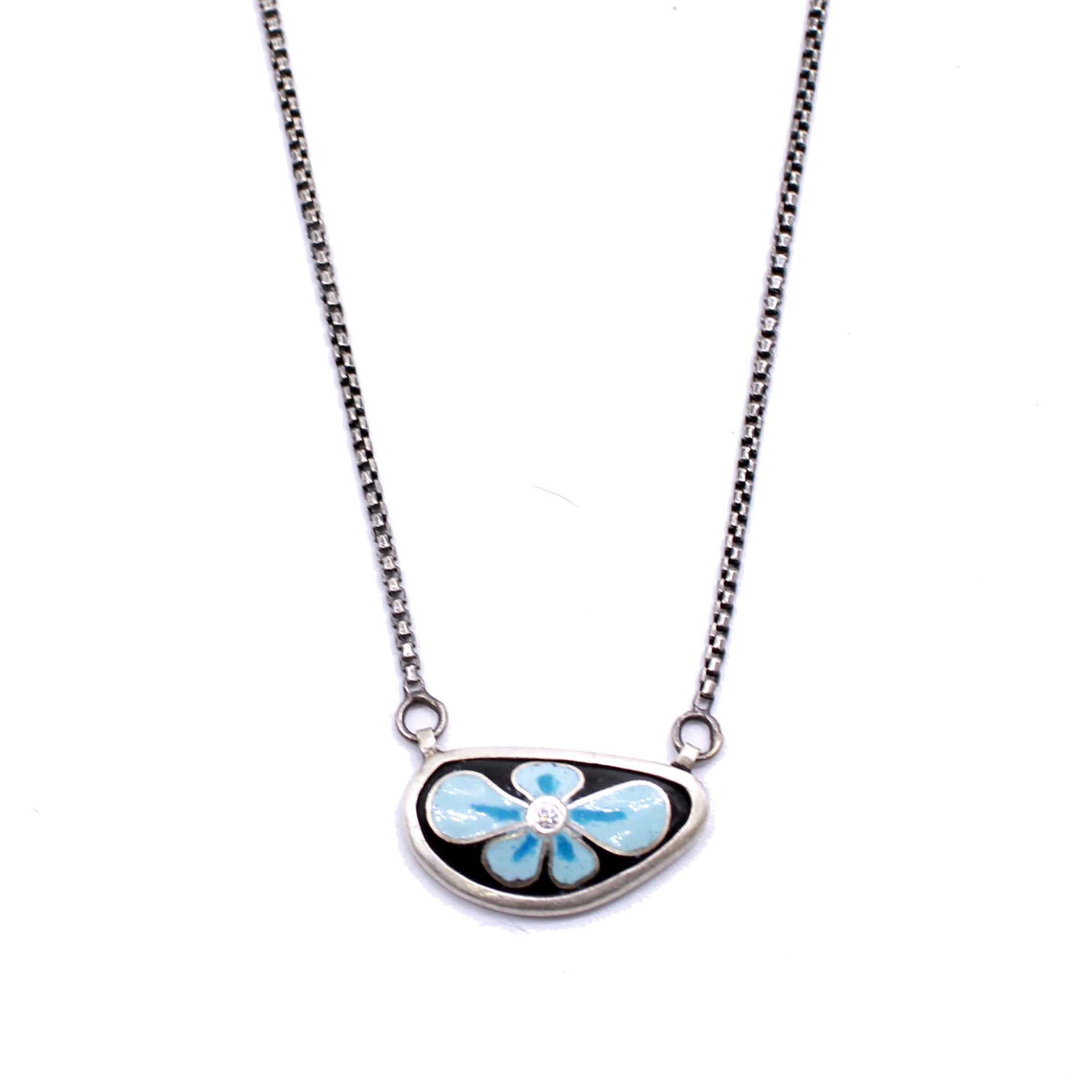 Blue Flower Diamond Pendant