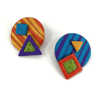 Round Button with Shapes Earrings