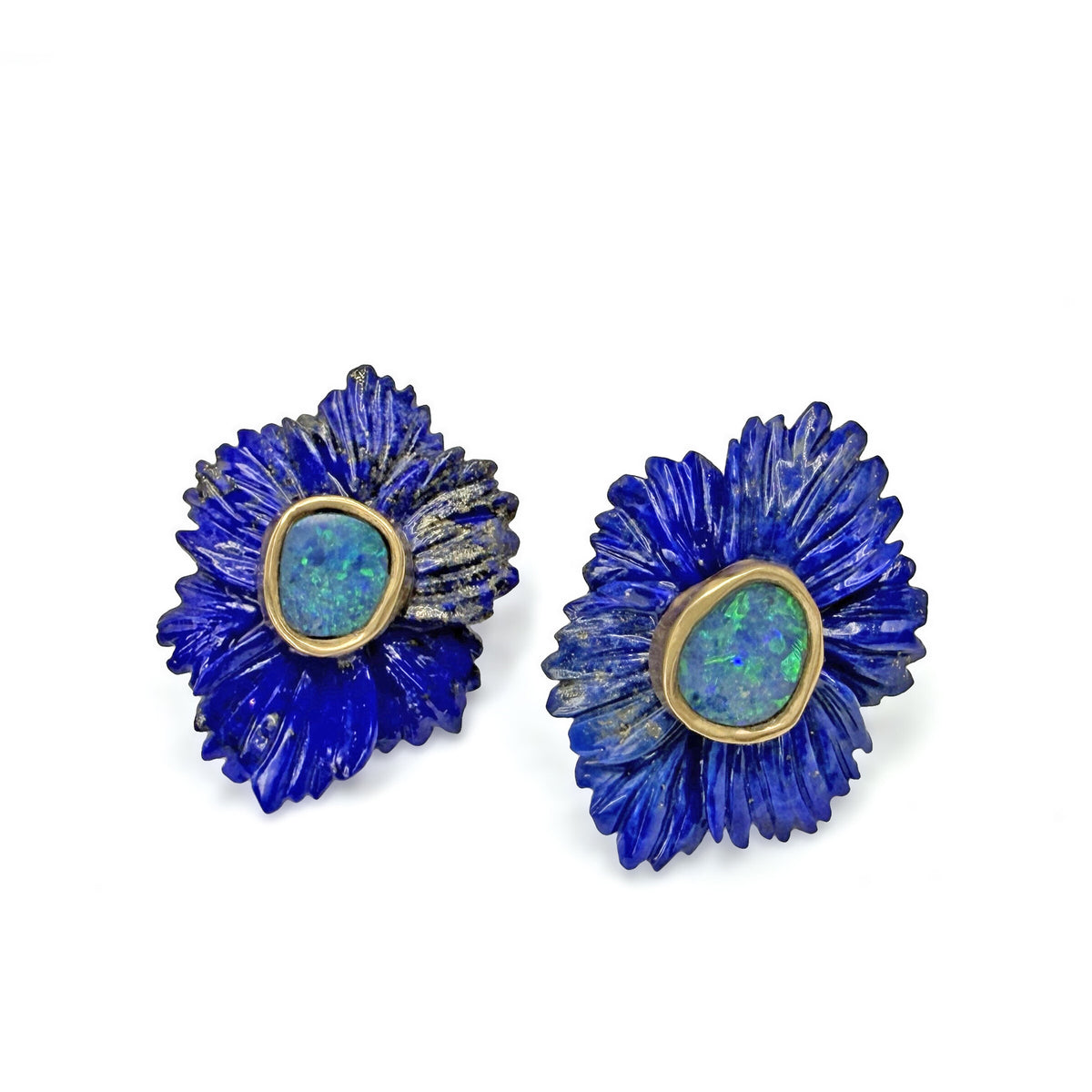 Treasure Chest Lapis & Opal Flower Earrings