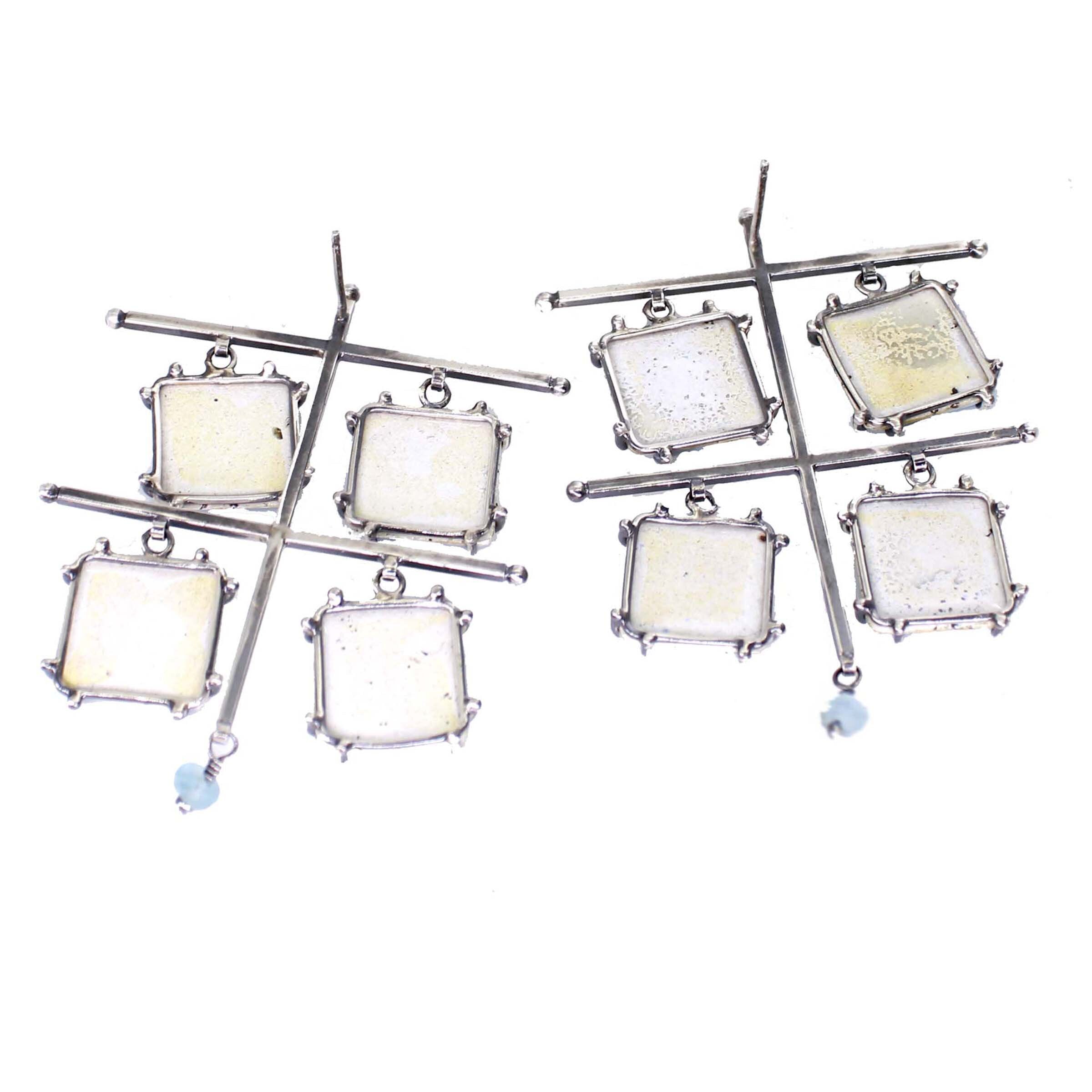 Blue Four-Square Enamel Earrings