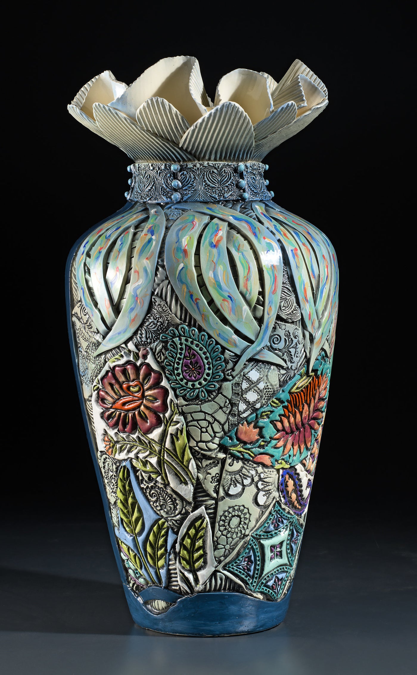 Blue Extra Large Floor Vase With Narrow Bottom
