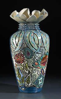 Blue Extra Large Floor Vase With Narrow Bottom
