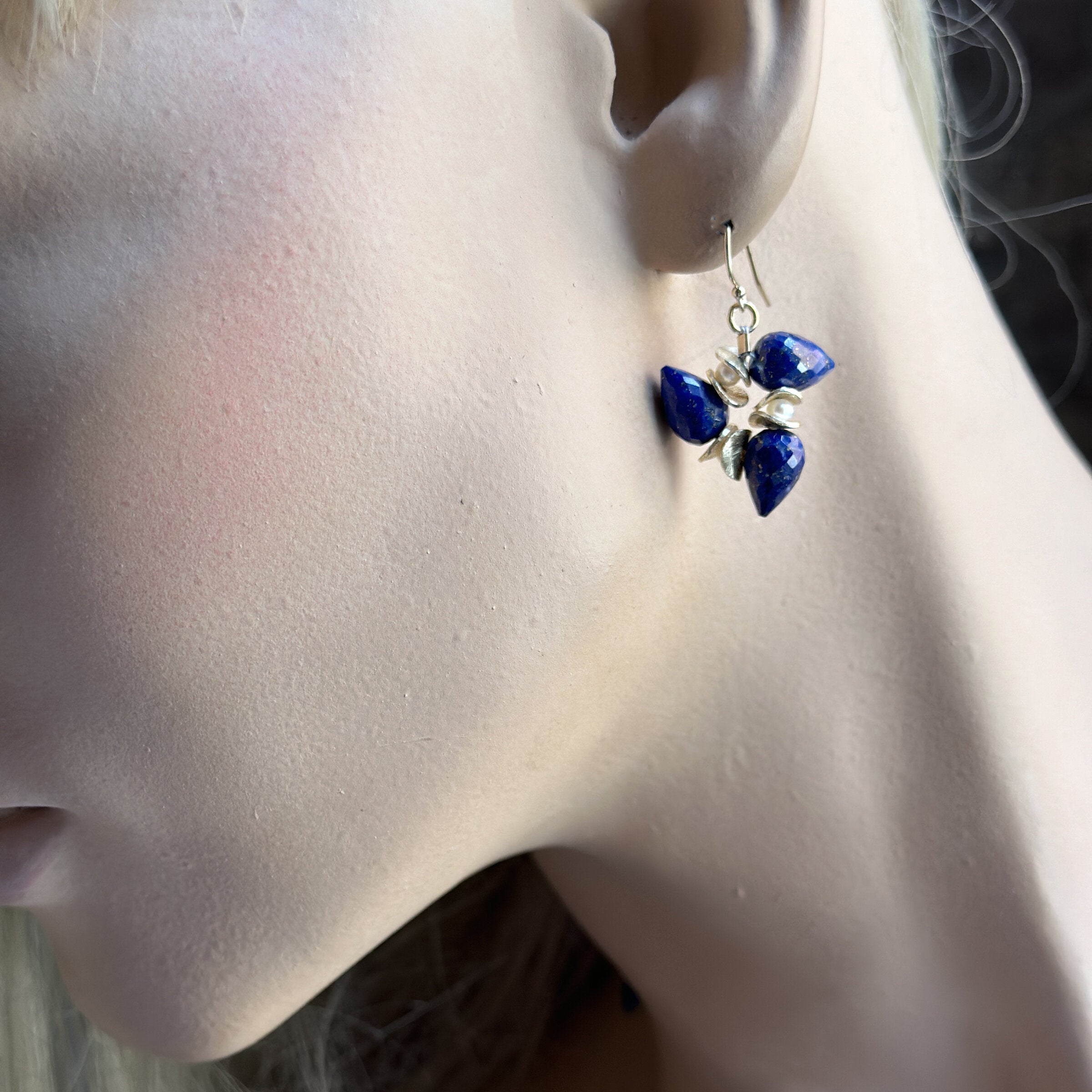 Lapis Buds & Freshwater Pearl Earrings