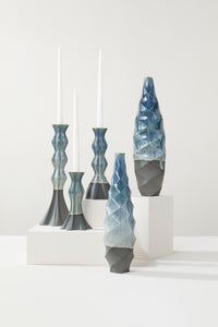 Curved Candlesticks & Faceted Ceramic Vessels