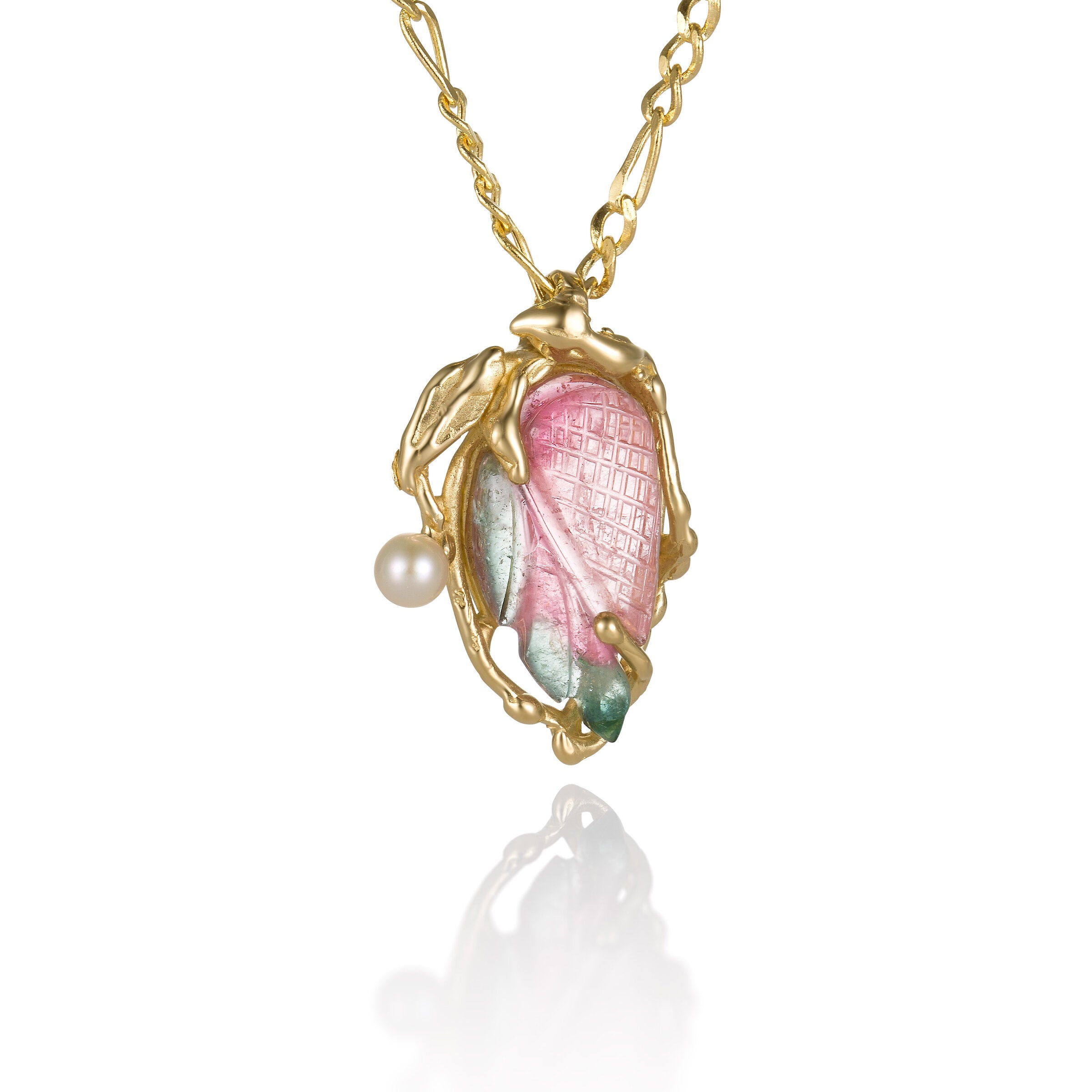 Carved Watermelon Tourmaline Necklace | Photo by Berlian Arts