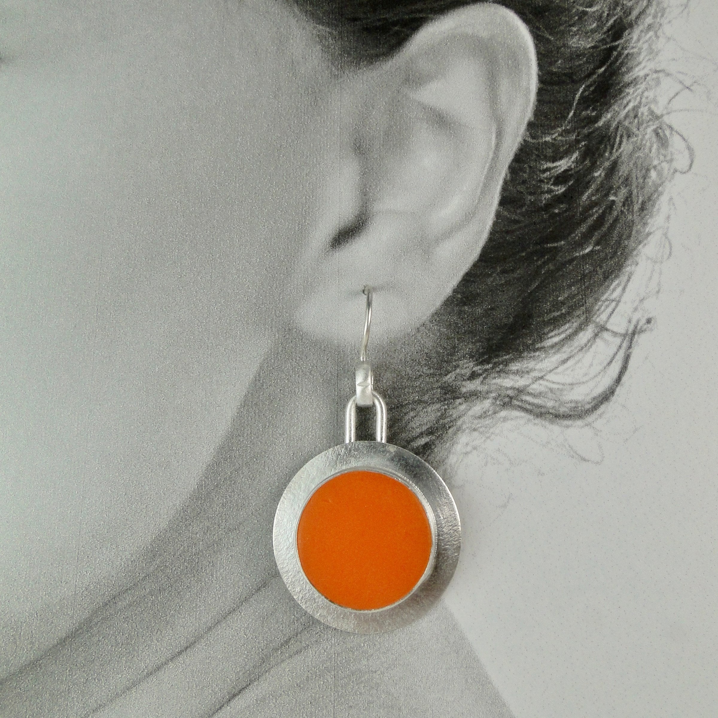 Circle Drop Earrings in Tangerine Glass
